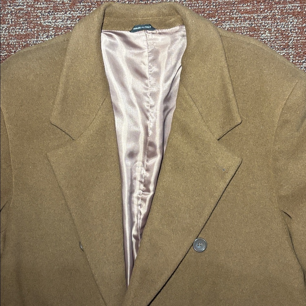 Valentuomo Men's cashmere/wool long Brown Double-Breasted Coat men’s dress coat - Picture 7 of 16